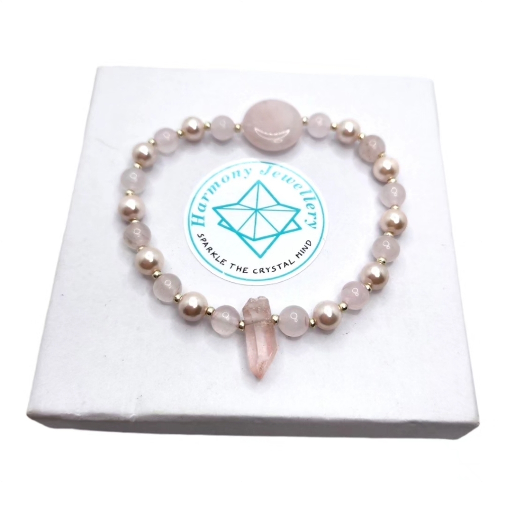 Rose Quartz, Majorica Pearl bracelet